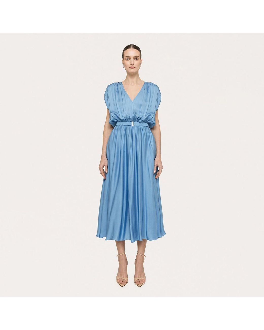 Nissa Blue Belted Viscose Midi Dress Baby