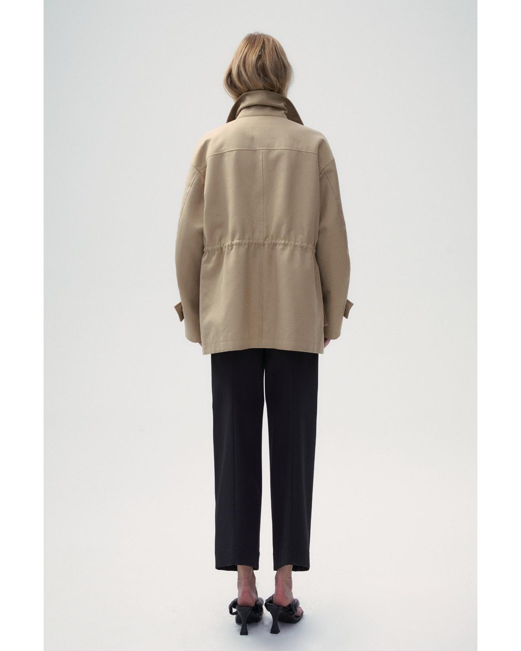 FRONT ROW SHOP Natural Safari Jacket With Flap Patch Pockets
