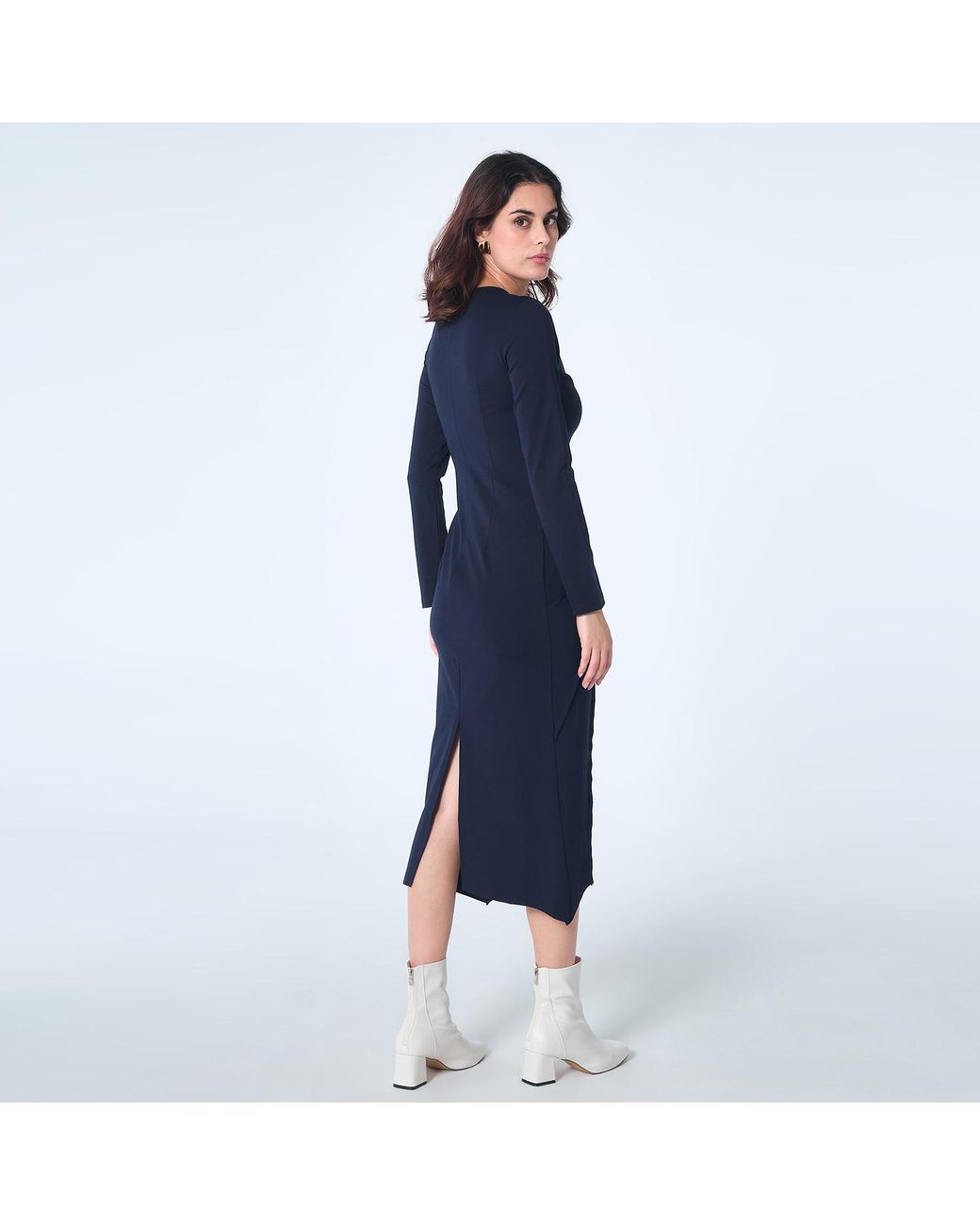 Smart and Joy Blue Asymmetric Structural Lines Dress