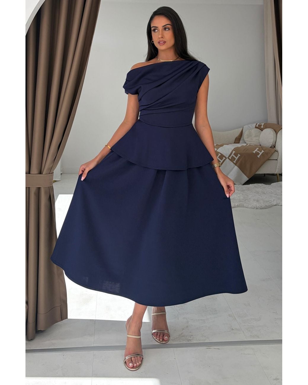Girl In Mind Blue Connie Peplum Midi Dress