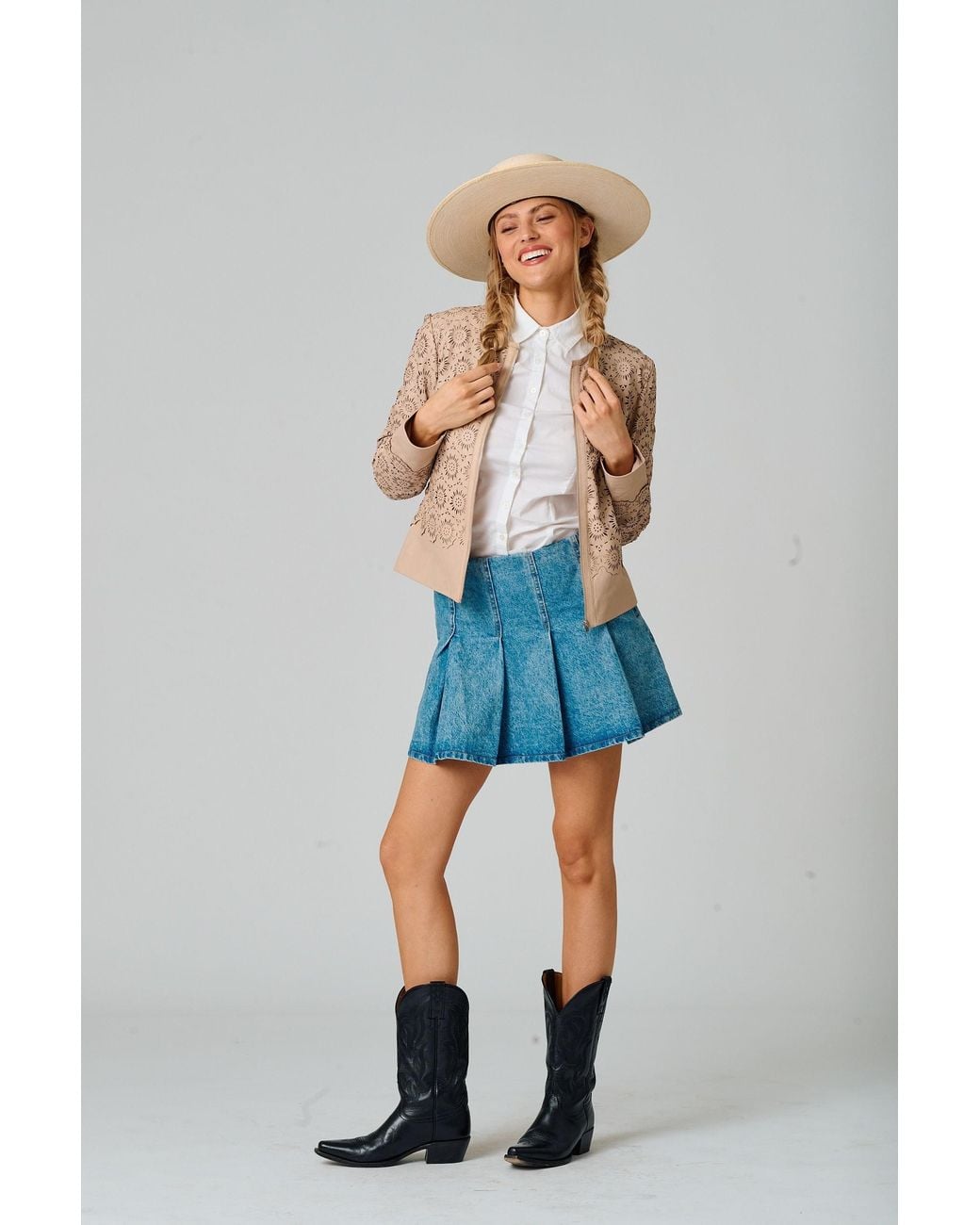 Mauritius Natural Neutrals Floral Leather Jacket Lacey