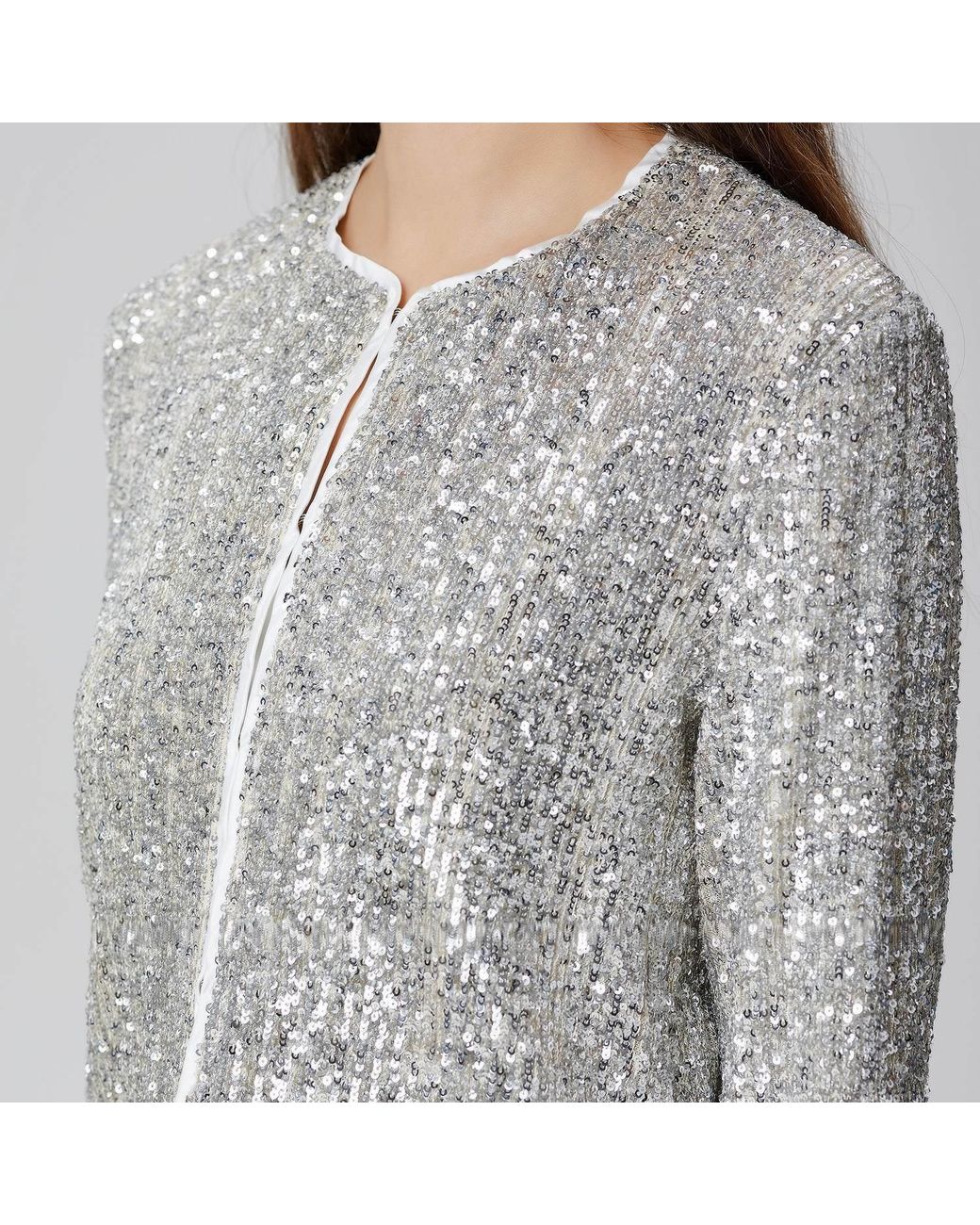 Smart and Joy Gray Rhinestone Jacket With A Round Neckline