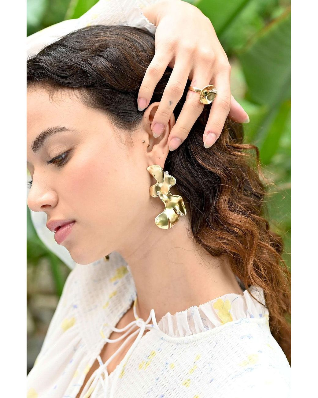 Rare Matters Jewelry Metallic Organic Leaf Statement Earrings