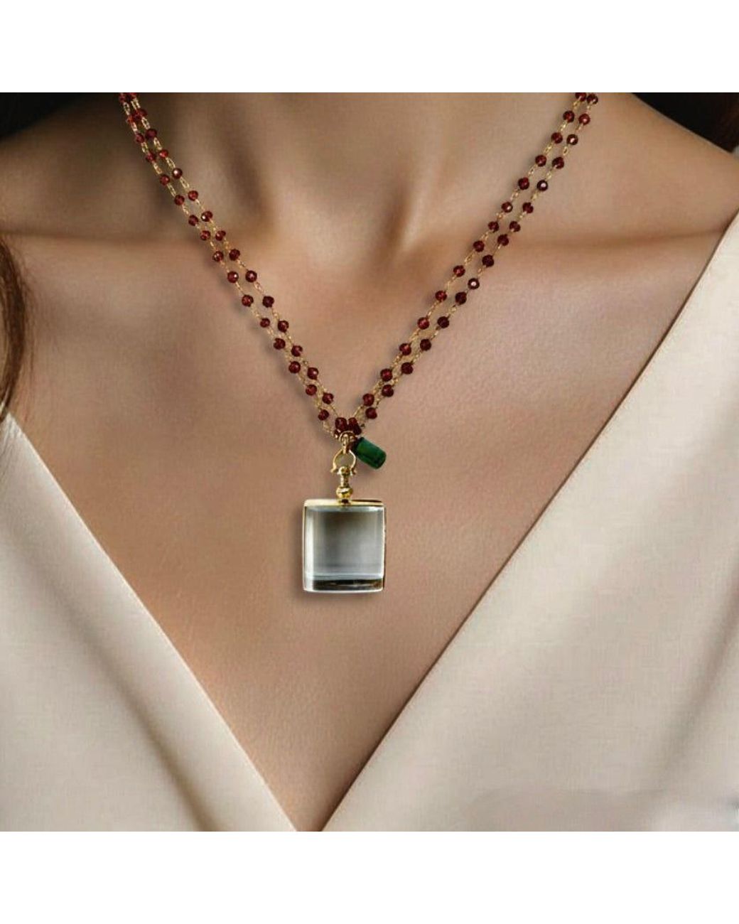 Persia Dona Jewelry White Garnet & Vintage Locket Necklace