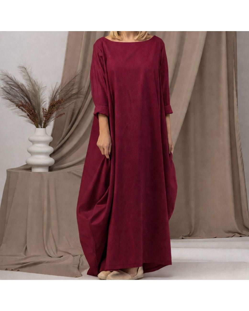Nikka Place Red Oversized Maxi Linen Dress With Belt