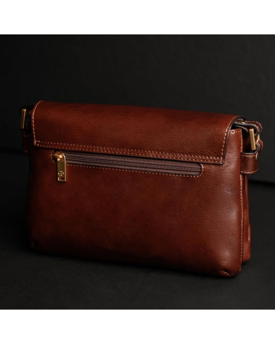 Time Resistance Brown Leather Cross Body Bag For