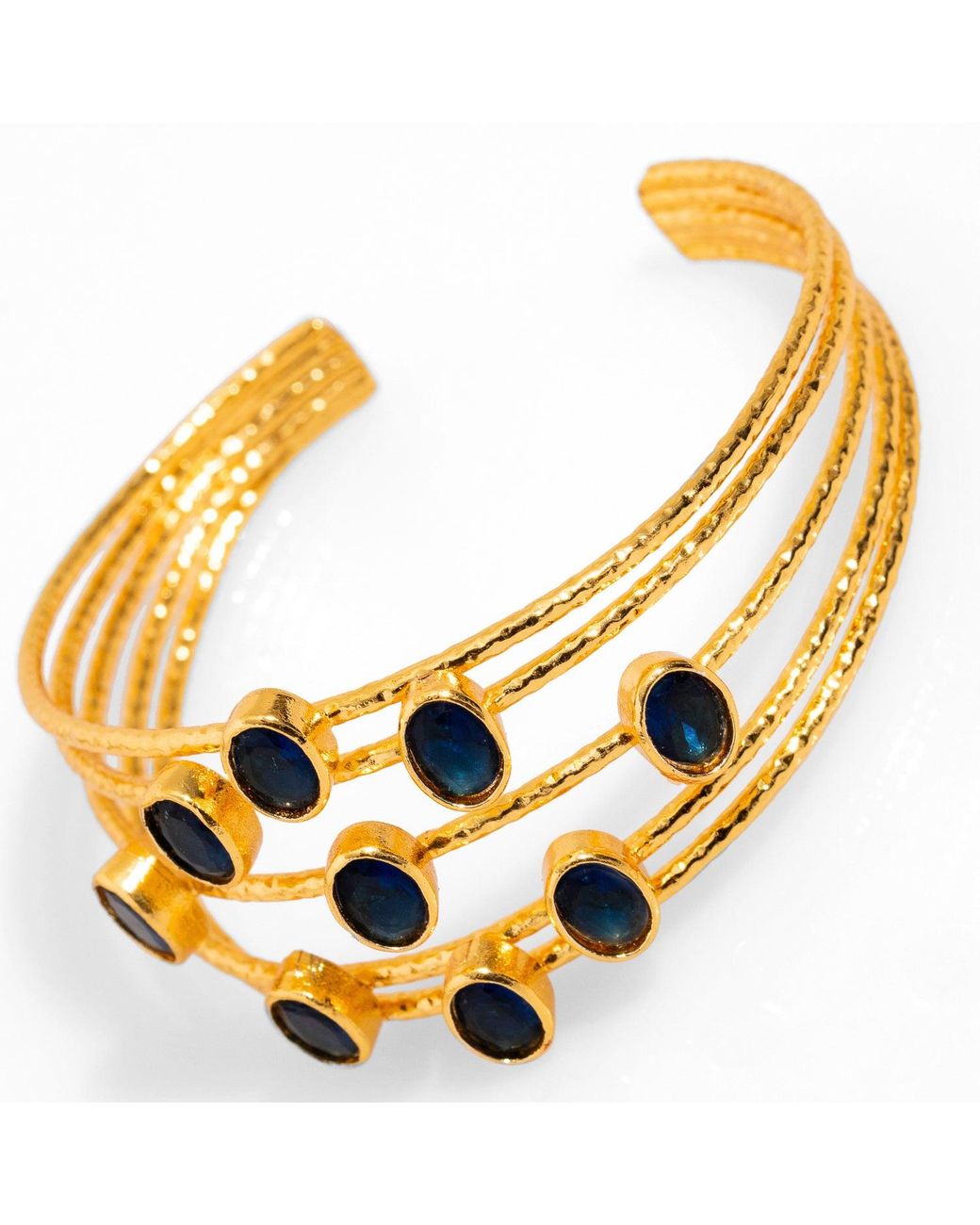 Ebru Jewelry Metallic Gold Plated Sapphire Stone Cuff Bracelet