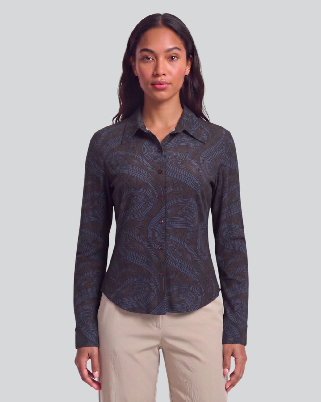 Lords of Harlech Blue Scarlet Paisley Badalona Brownie Merino Jersey Long-Sleeve Shirt