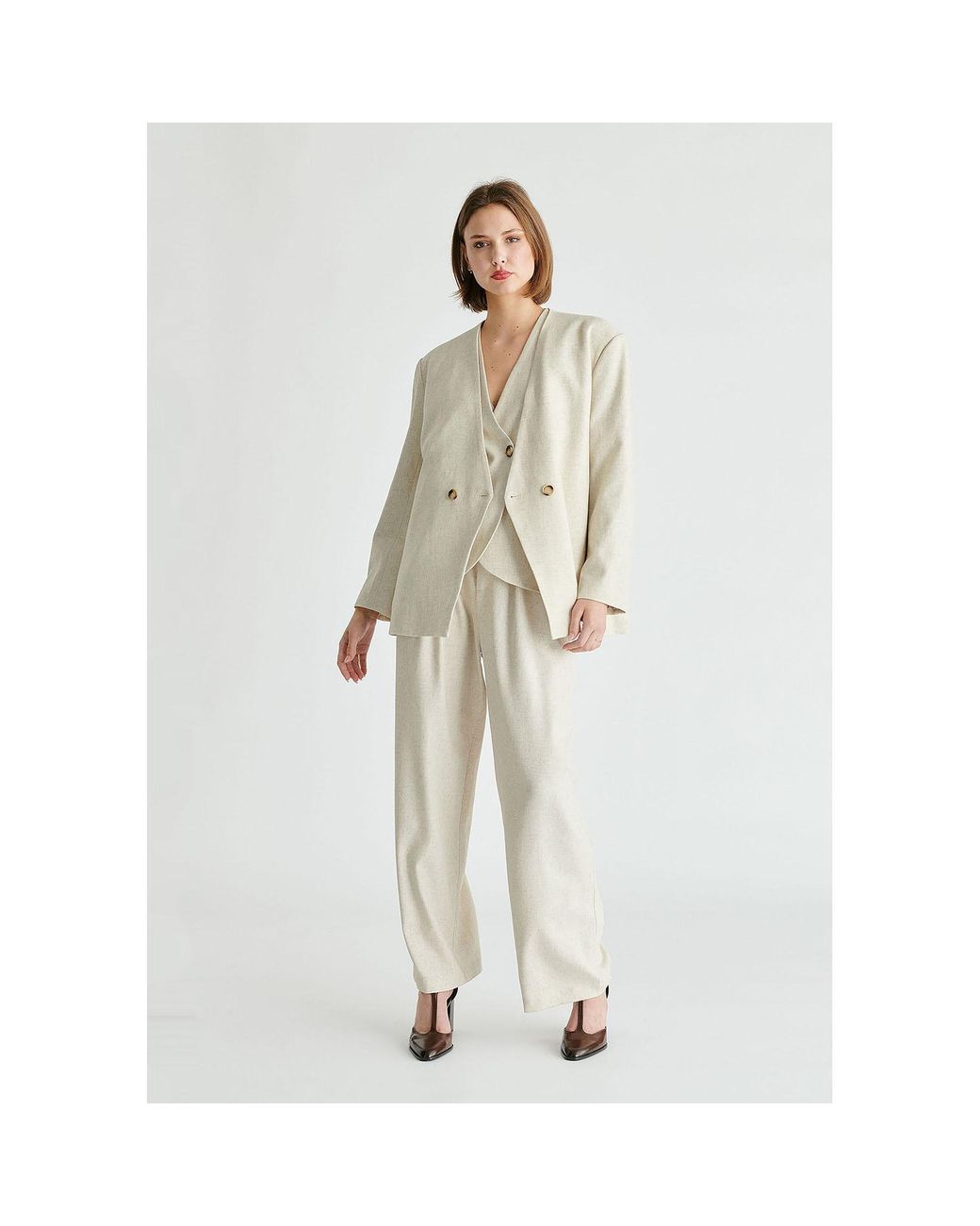 Paisie Natural Neutrals Drop Shoulder Double Breasted Blazer