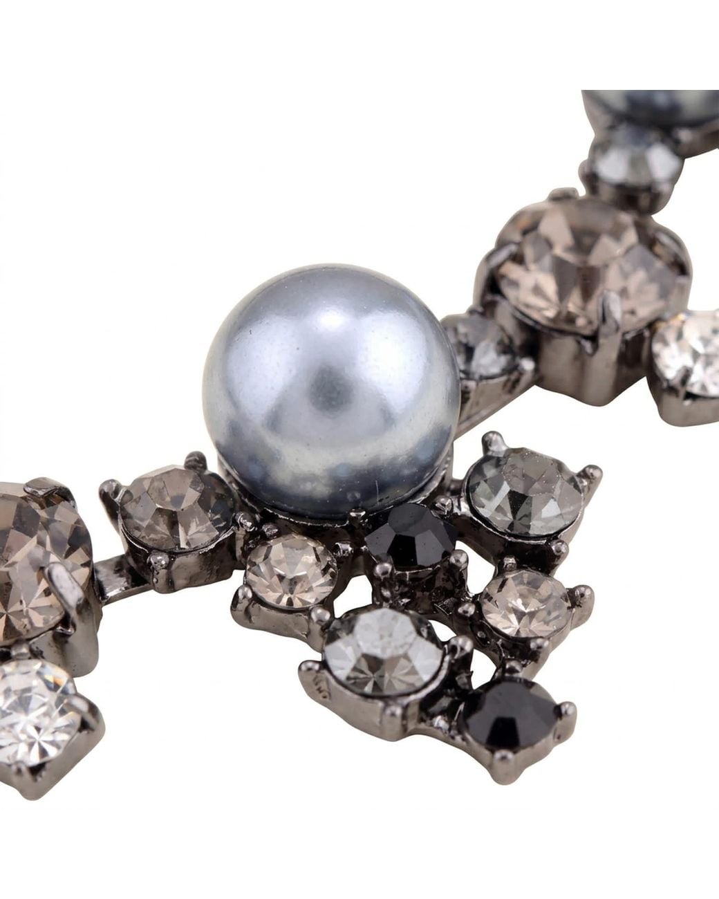 Modenaire Metallic Faux Pearl Crystal Statement Necklace And Earring Set