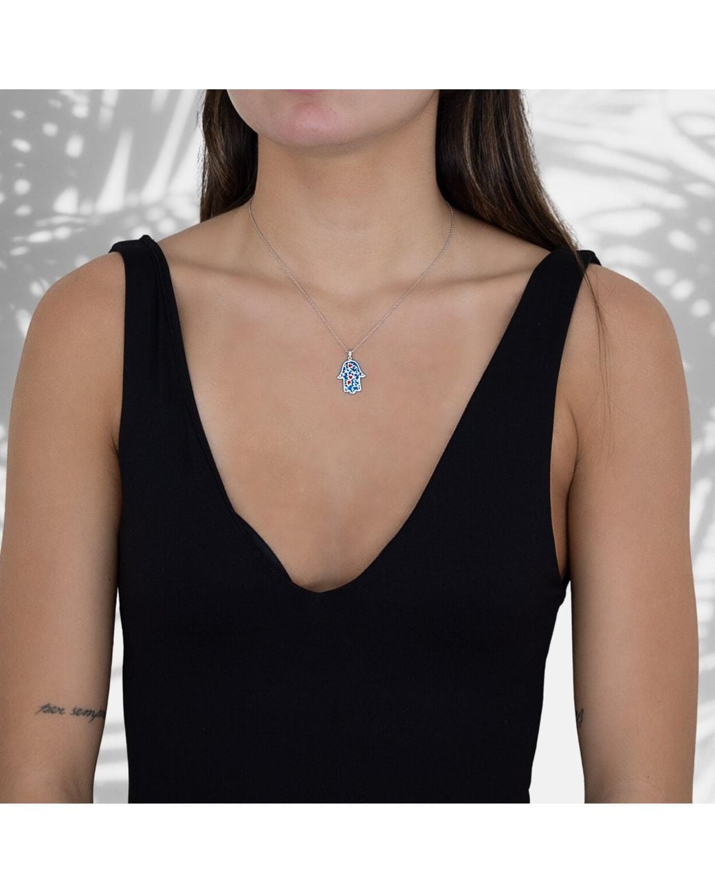 Ebru Jewelry Blue Sterling & Enamel Hamsa Hand Necklace