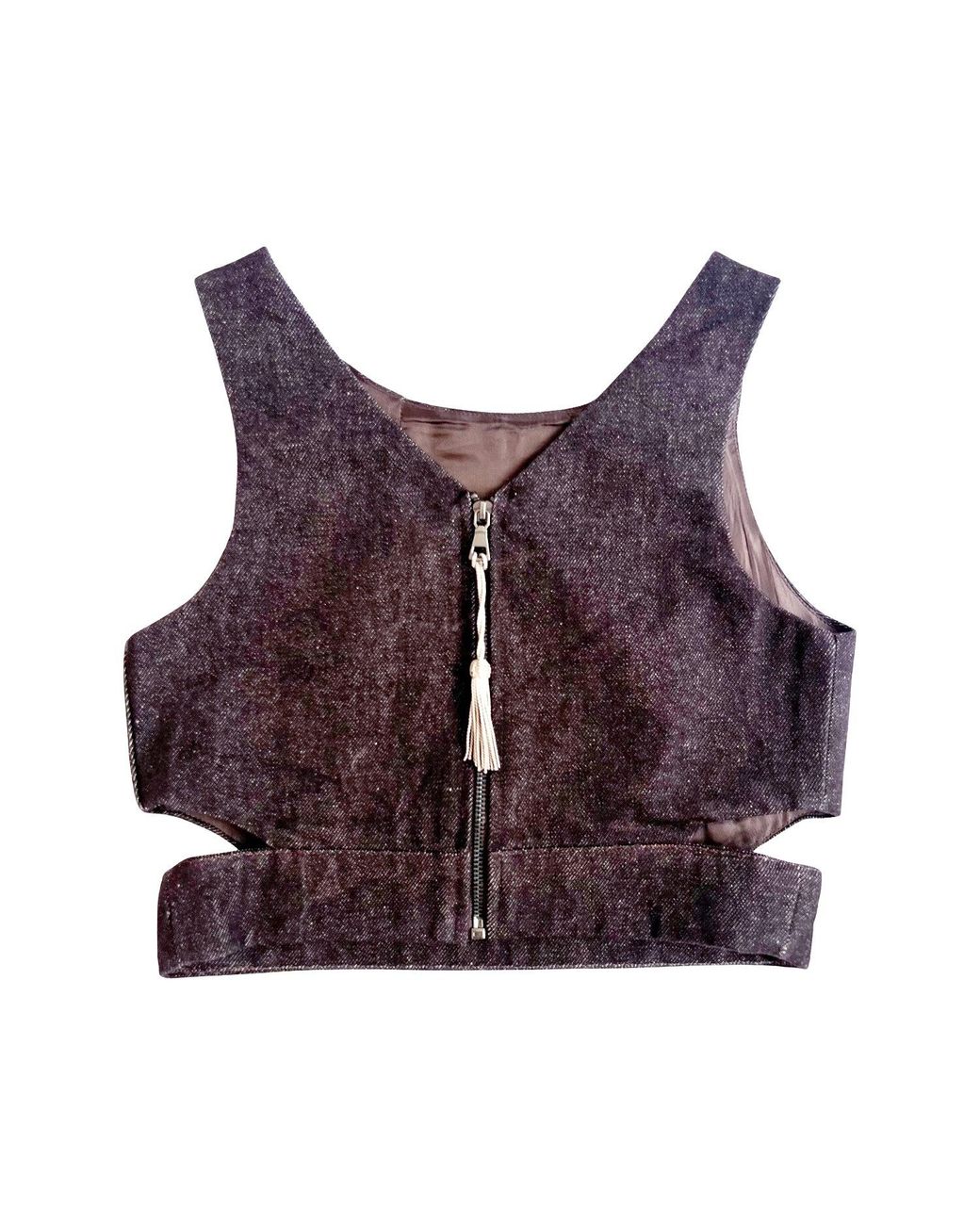 L2R THE LABEL Purple Denim Crop Top With Cut Outs In