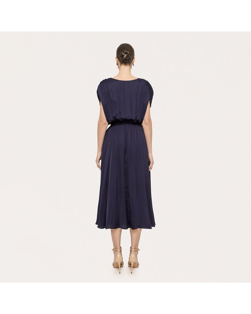 Nissa Blue Belted Viscose Midi Dress