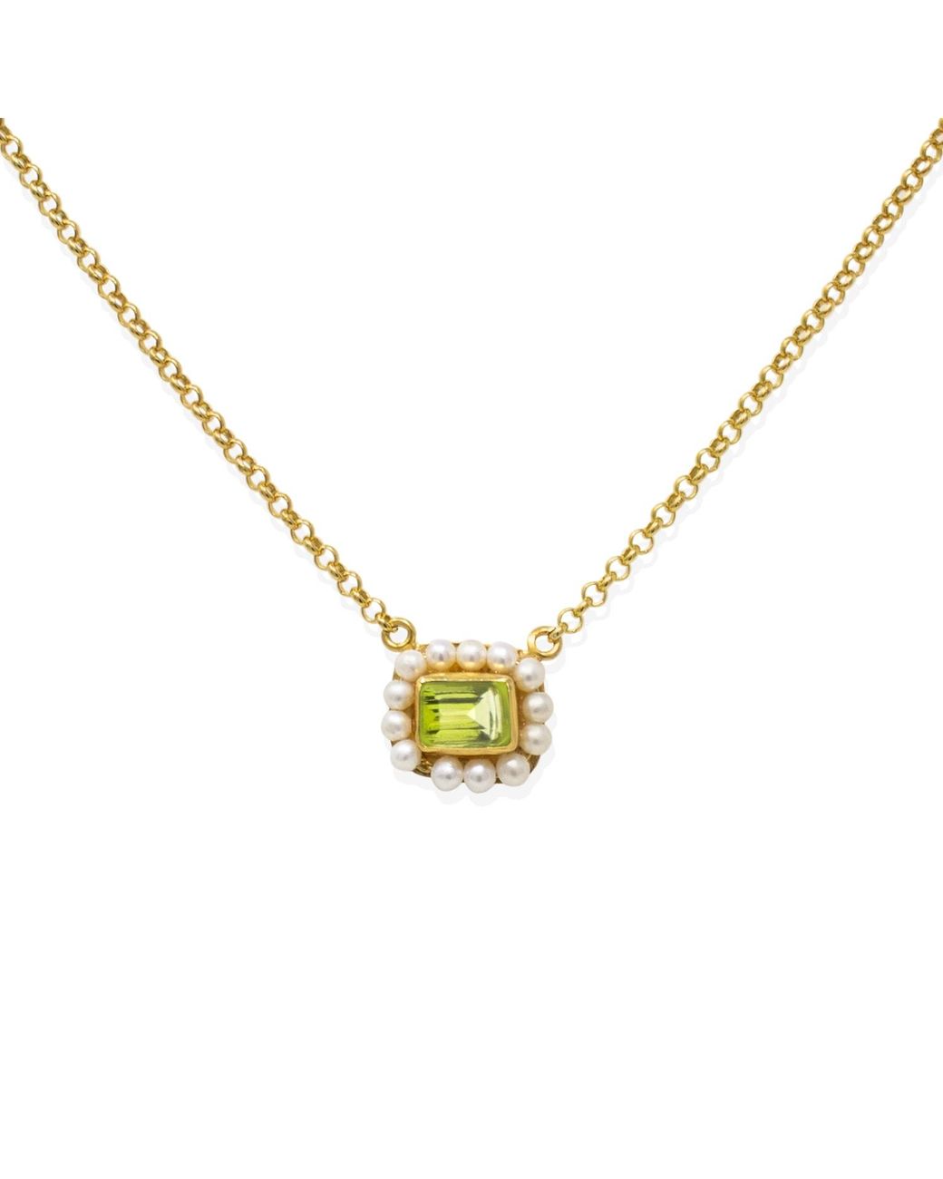 Vintouch Italy Metallic Luccichio Peridot And Pearl Necklace