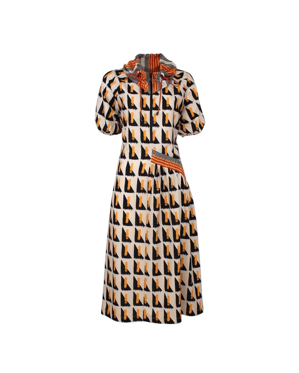Lalipop Design Multicolor Geometric Print Midi Dress With Puff Sleeve