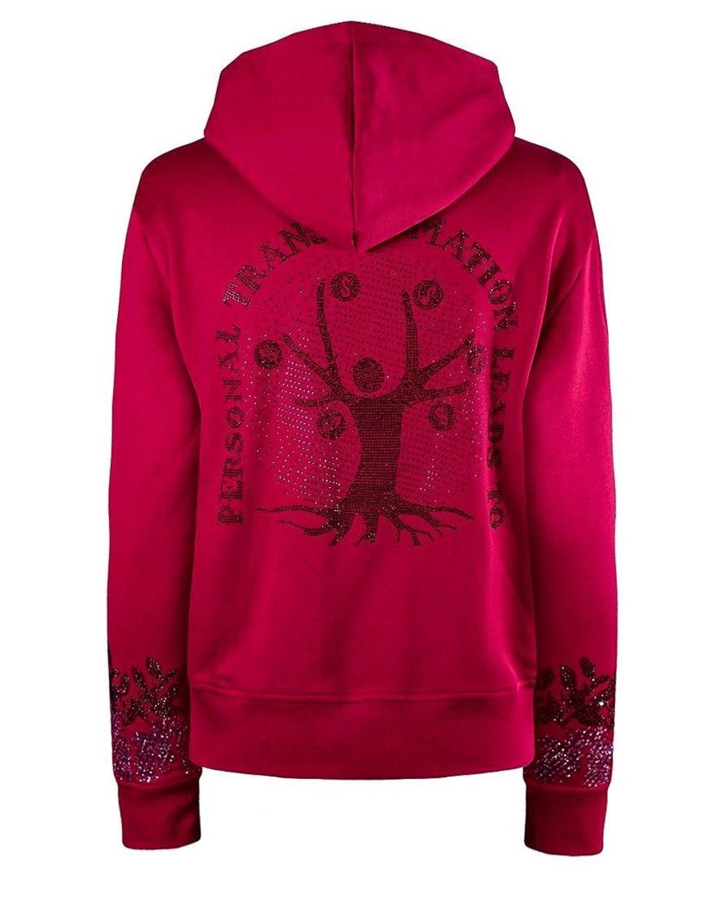 Miracles Manifester Red Positive Affirmation Hoodie With Rhinestone Design
