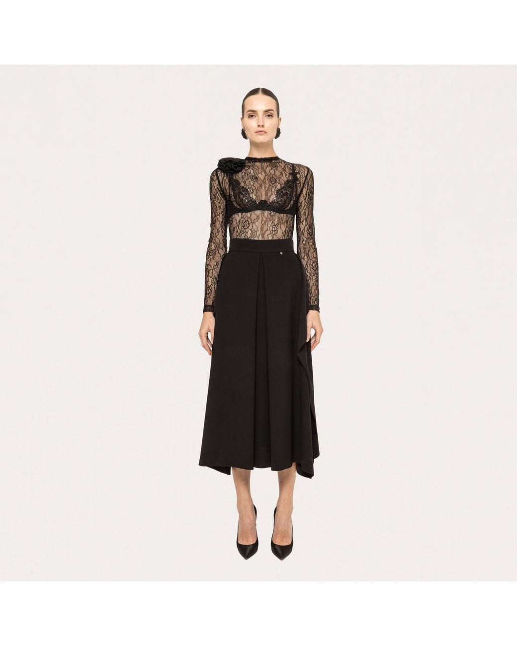 Nissa Black High-Waisted Midi Skirt