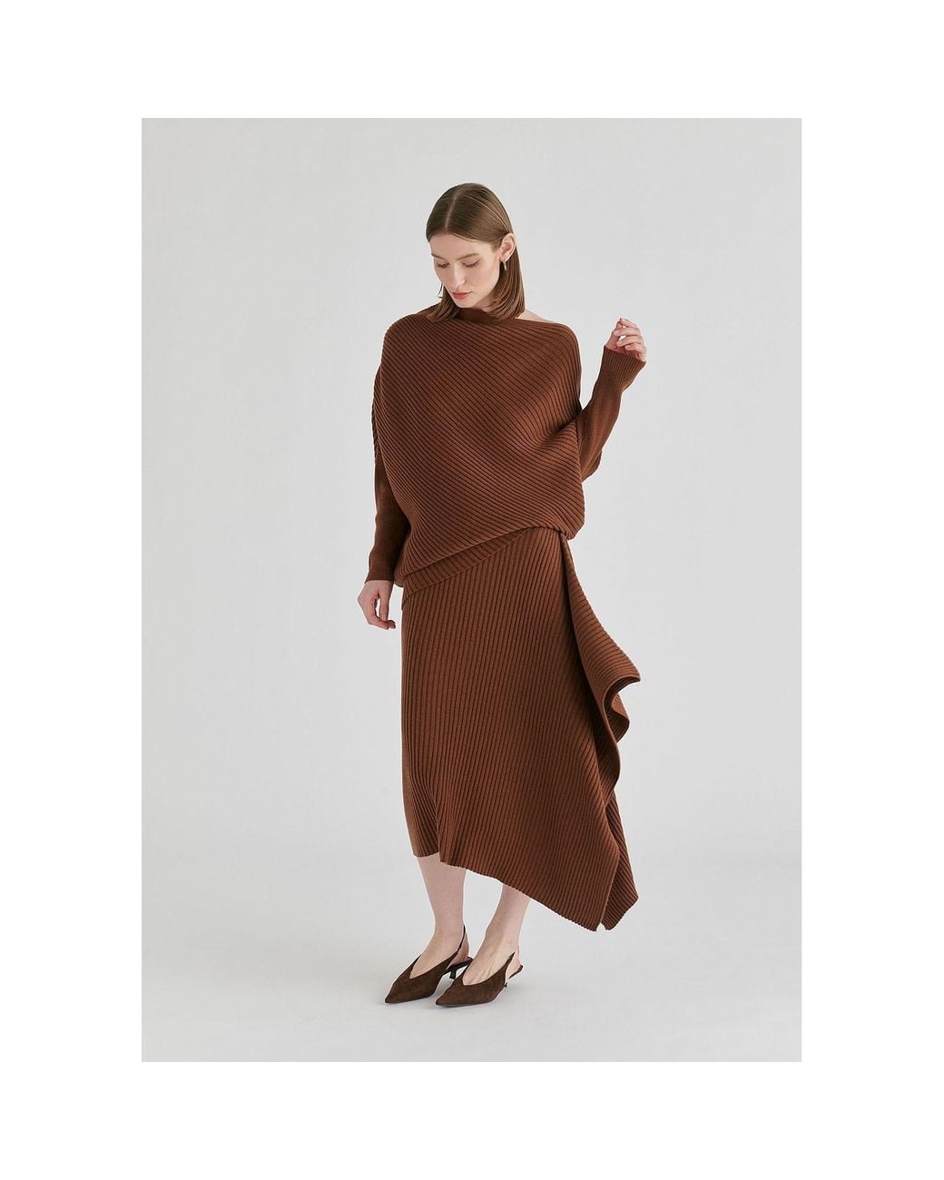 Paisie Brown Draped Knitted Jumper
