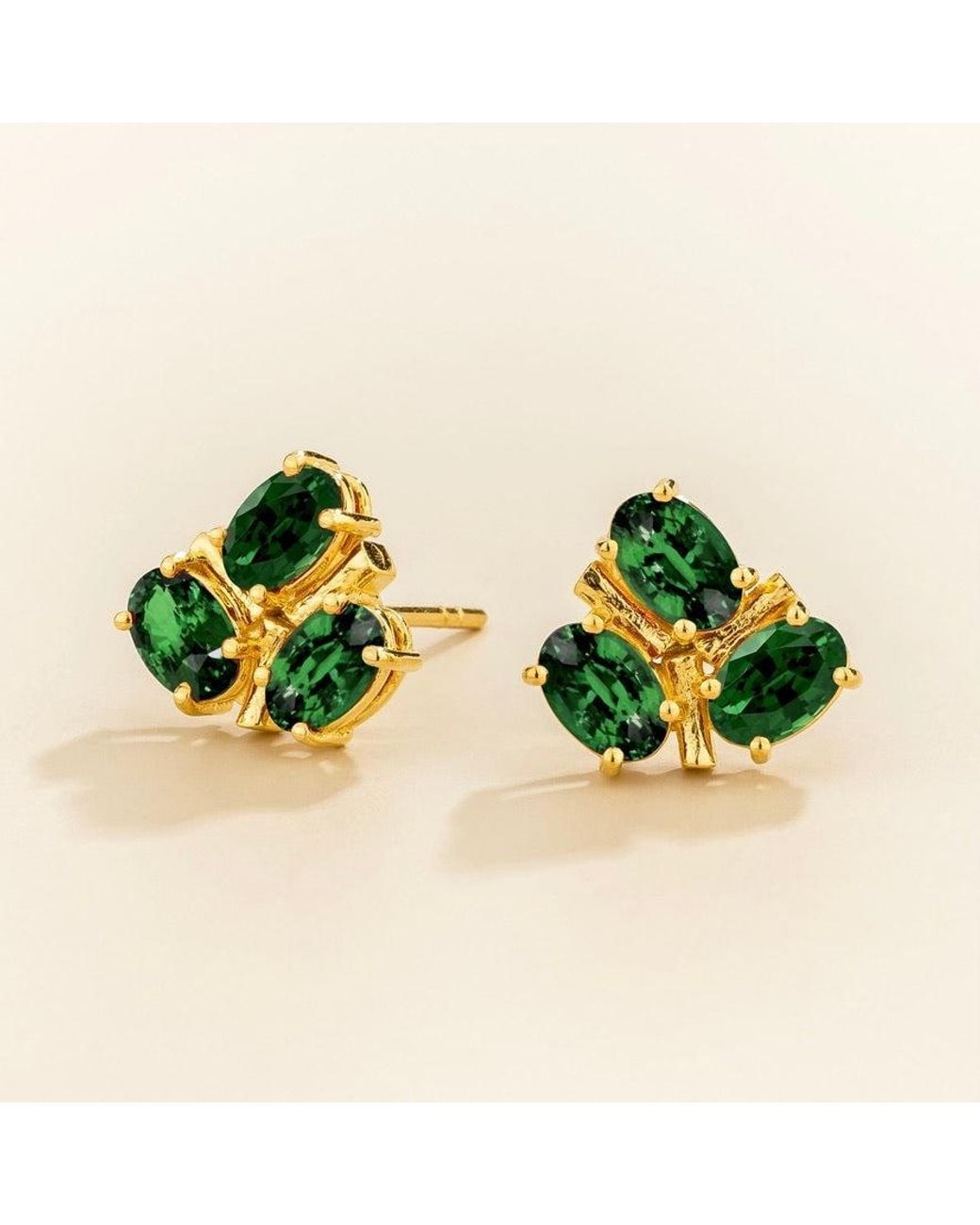 Juvetti Green Ligna Oval Emerald Cluster Stud Earrings