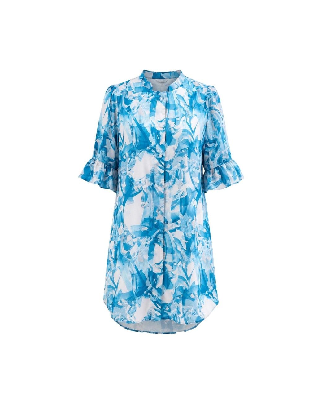 Oh!Zuza Blue Frida Satin Viscose Nightdress Frill Sleeves