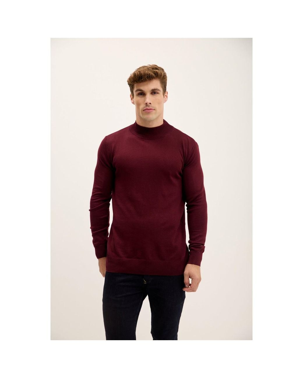 Ron Tomson Purple Mock Neck Relaxed Sweater for men