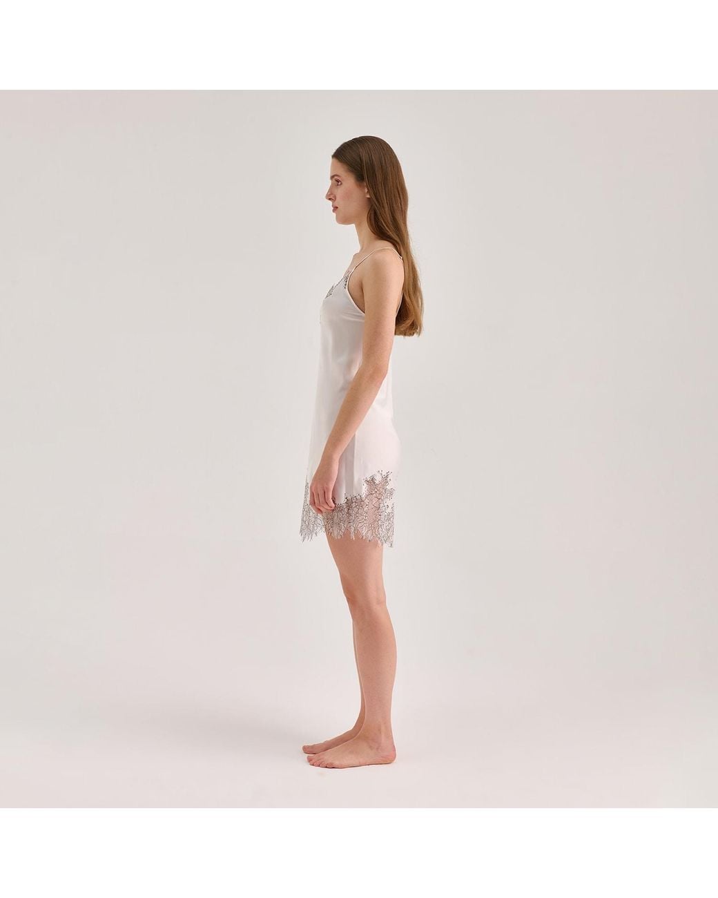 Avenue 8 White Silk Lace Detailed Mini Cami Dress
