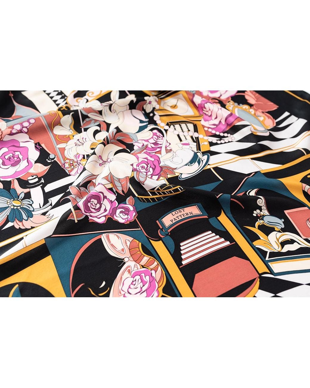 Lost Pattern Black Vintage Blooms Large Silk Square Scarf