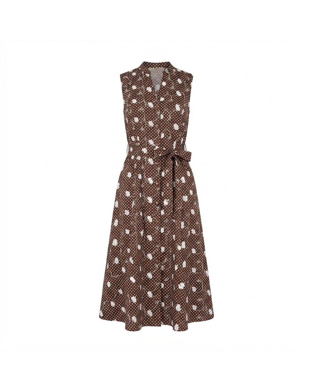 Yumi' Brown Cotton Embroidery Shirt Dress