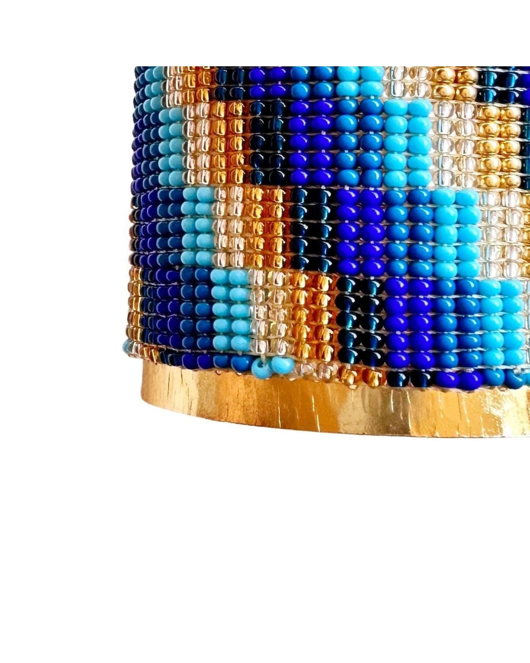 Iliana Arrazola Blue Minimalist Deconstructed Cuff Bracelet, Glass Beads, Beaded Jewelry
