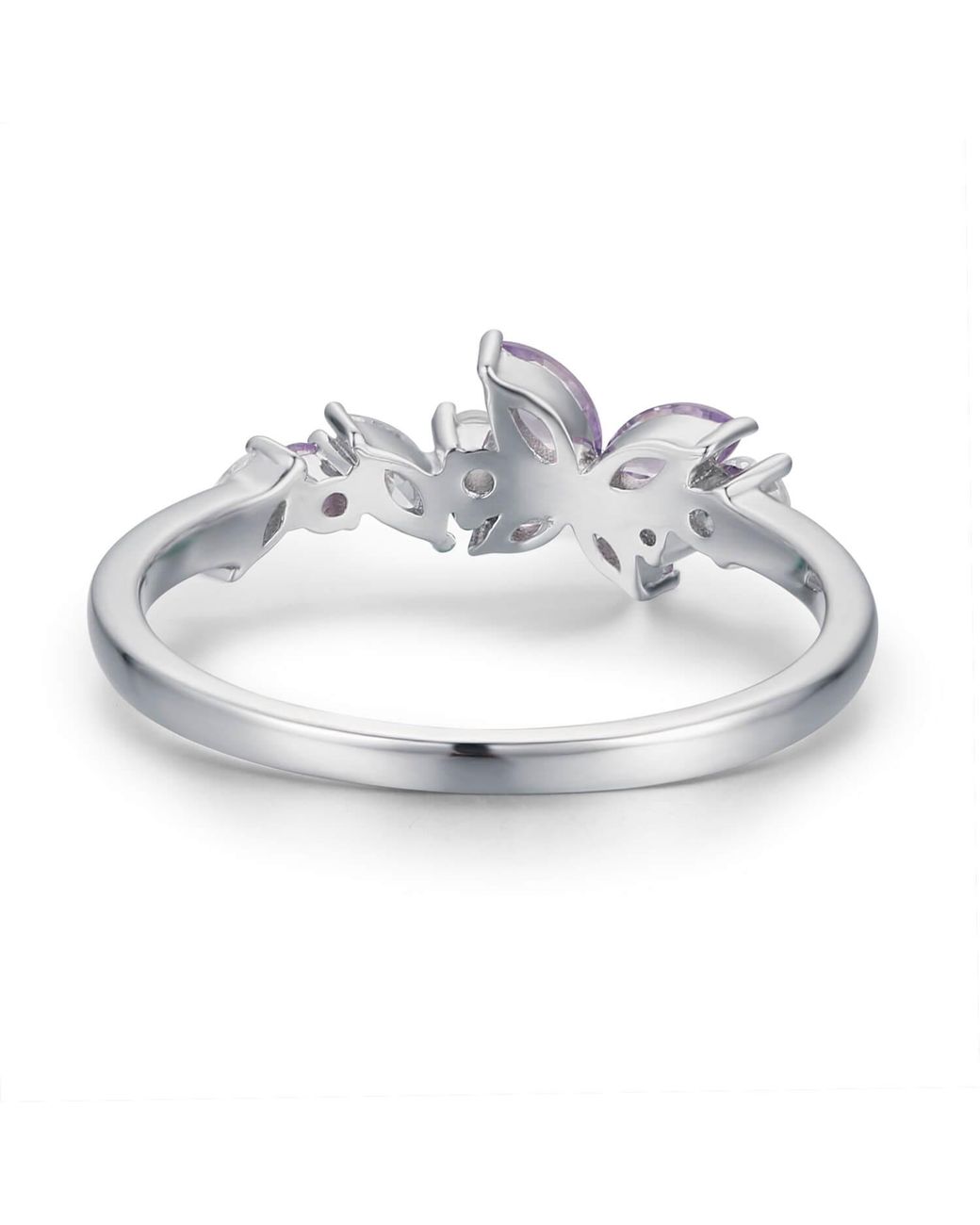 Azura Jewelry New York White Monarch Butterfly Amethyst Opal Ring Solid