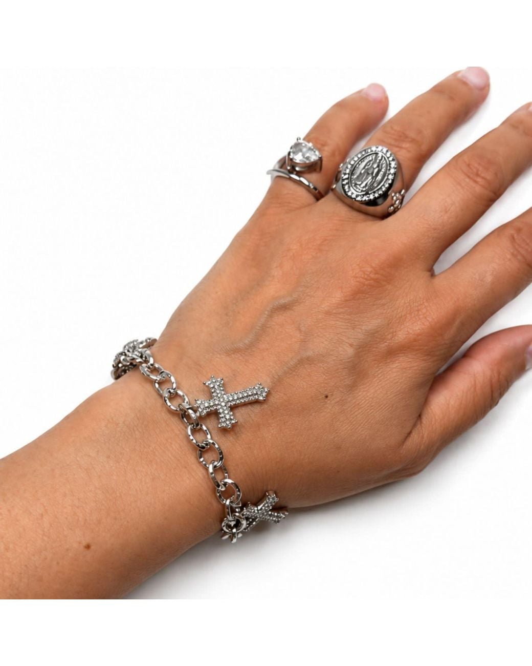 Jagged Halo Jewelry Metallic Trinity Cross Charm Bracelet Plated