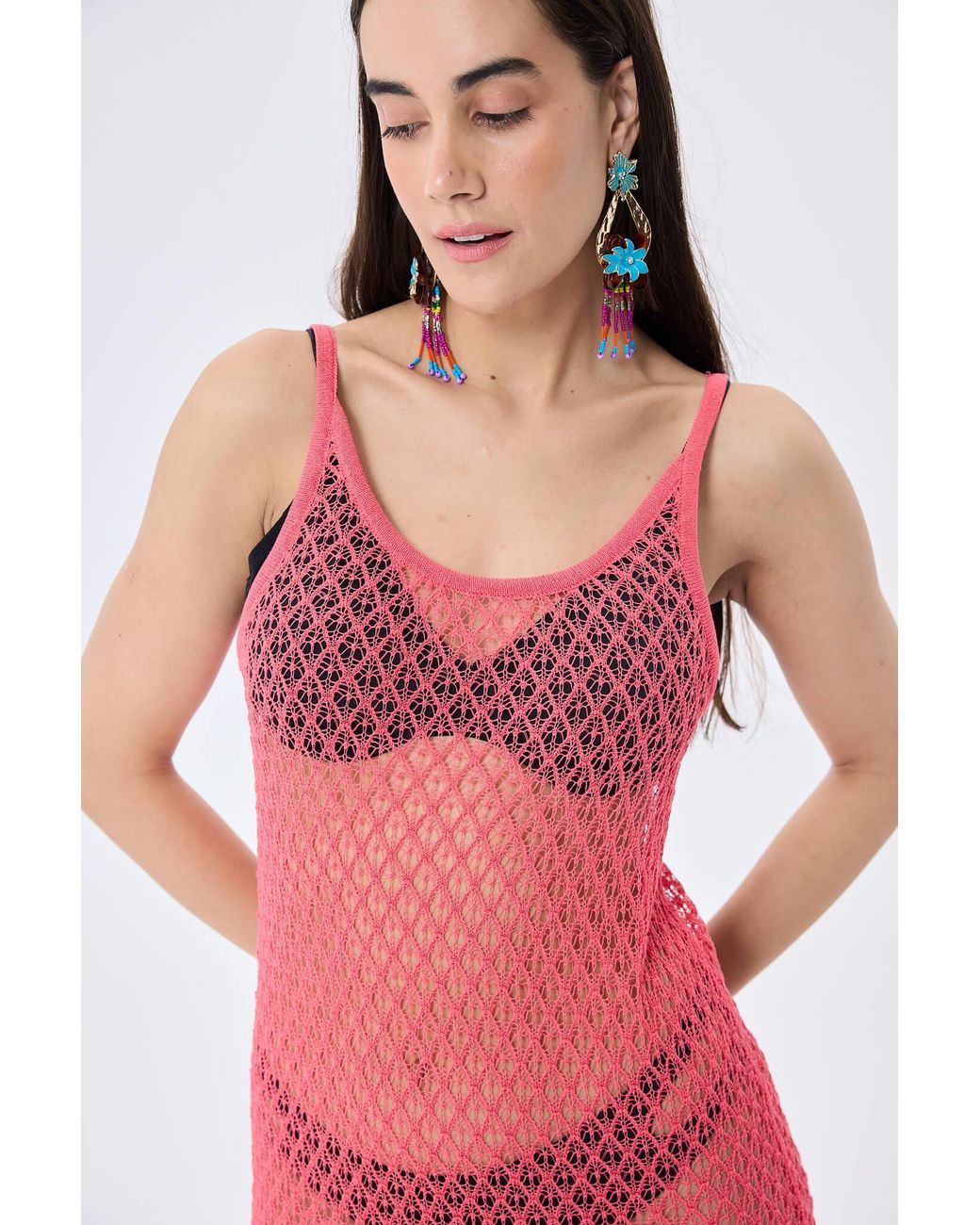 Peraluna Pink Angel Openwork Strap Long Beach Dress