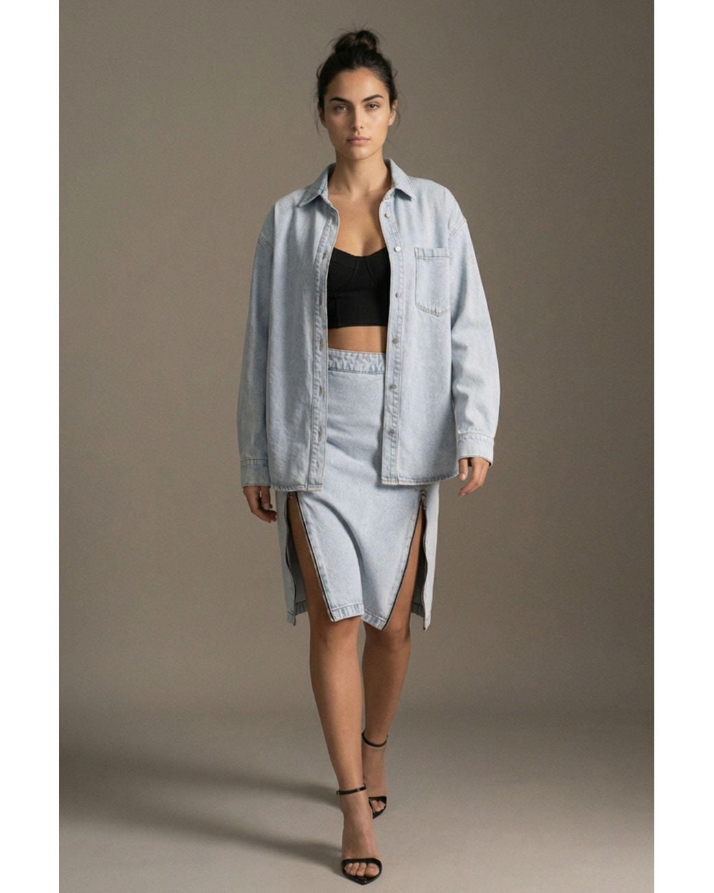 Gov Denim Blue Denim Pencil Skirt With Front Slit