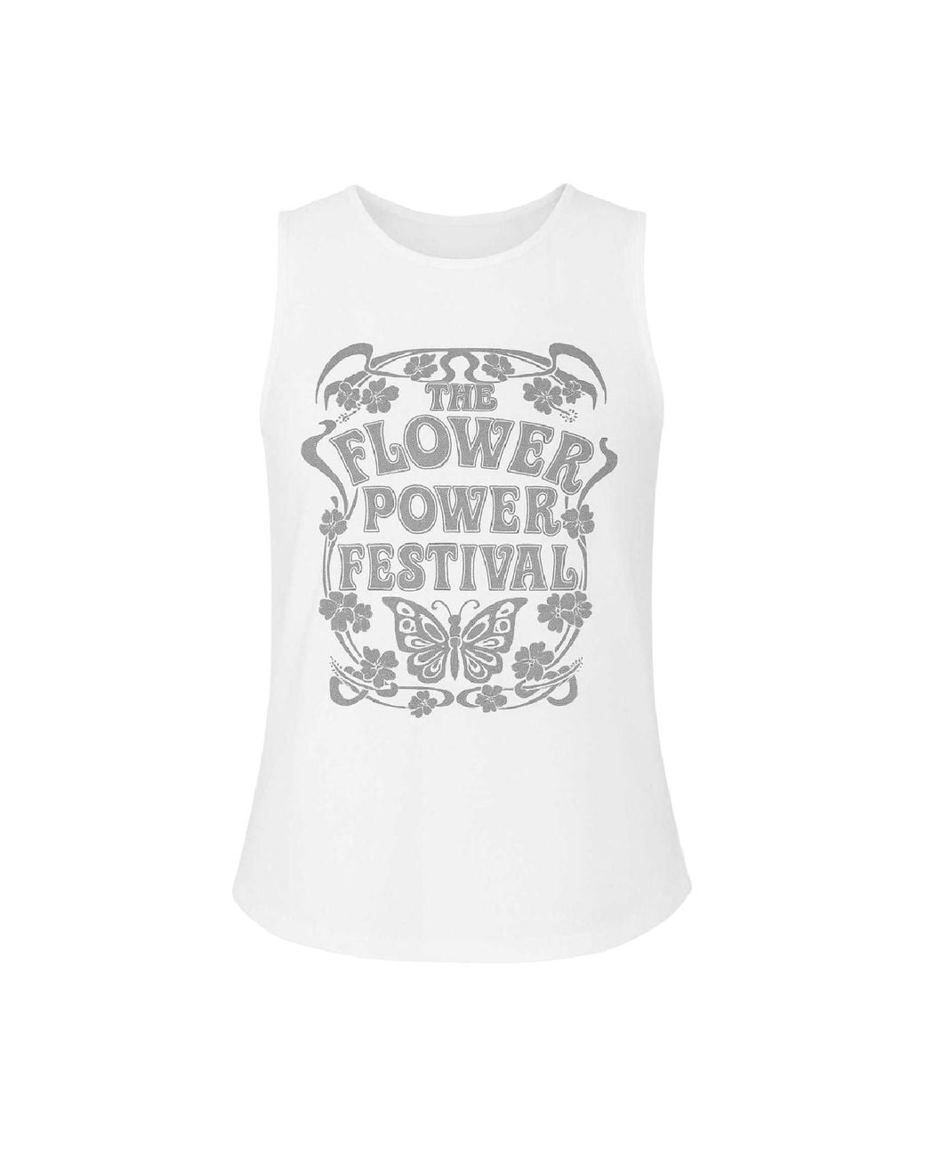 Conquista White Flower Power Festival Cotton Tank Top