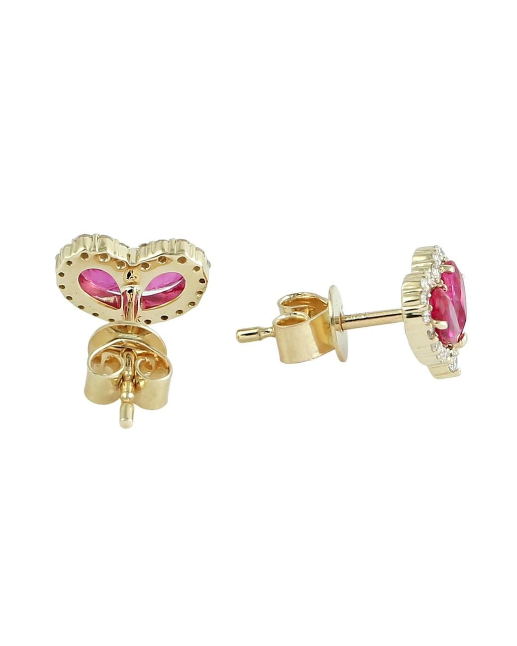 Artisan Pink Natural Ruby & Diamond Heart Stud Earrings