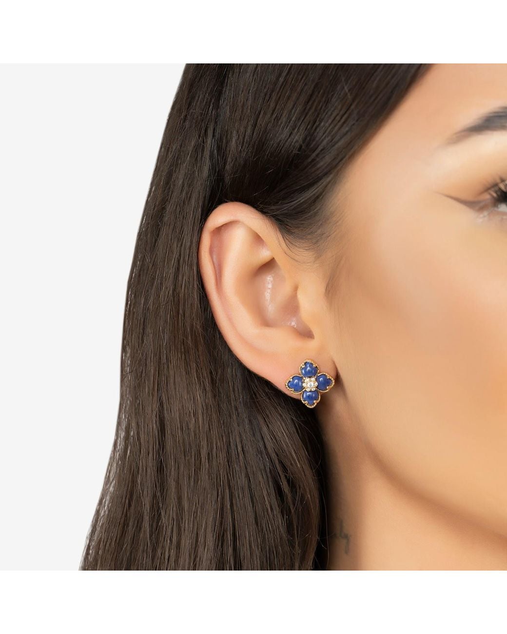 Latelita London Blue Flower Clover Lapis Lazuli Stud Earrings