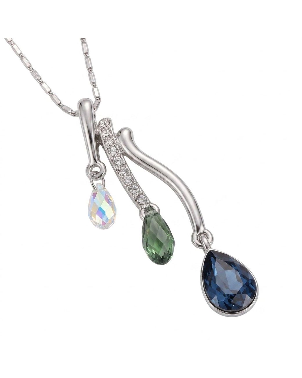 Modenaire Metallic Crystal Trio Teardrop Pendant Necklace