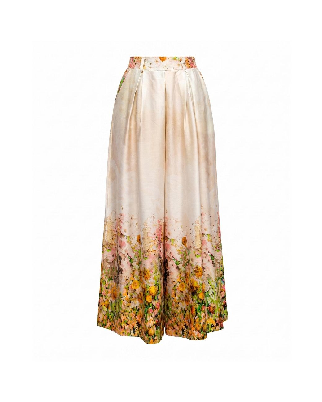 Tantra Spain Sl Natural Neutrals Floral Printed Pallazo Pants With Pockets