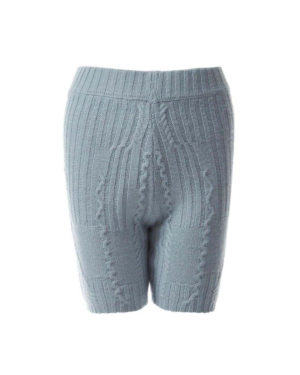Fully Fashioning Blue Fern Cable Wool Blend Knit Shorts