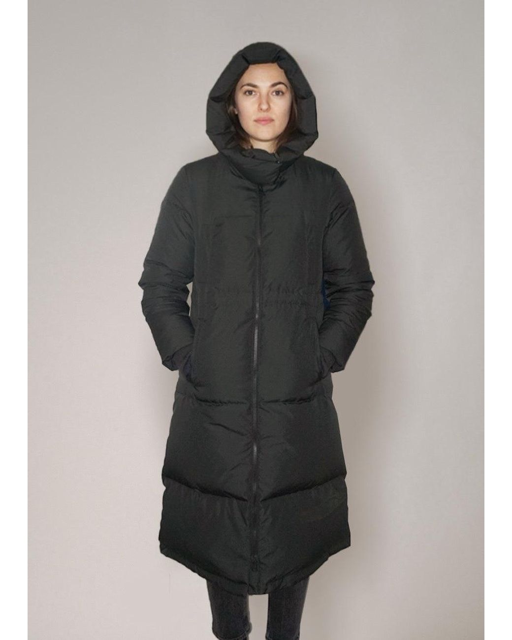 BEIRA Green Alexis Longline Padded Puffa Coat With Cowl Hood Midnight