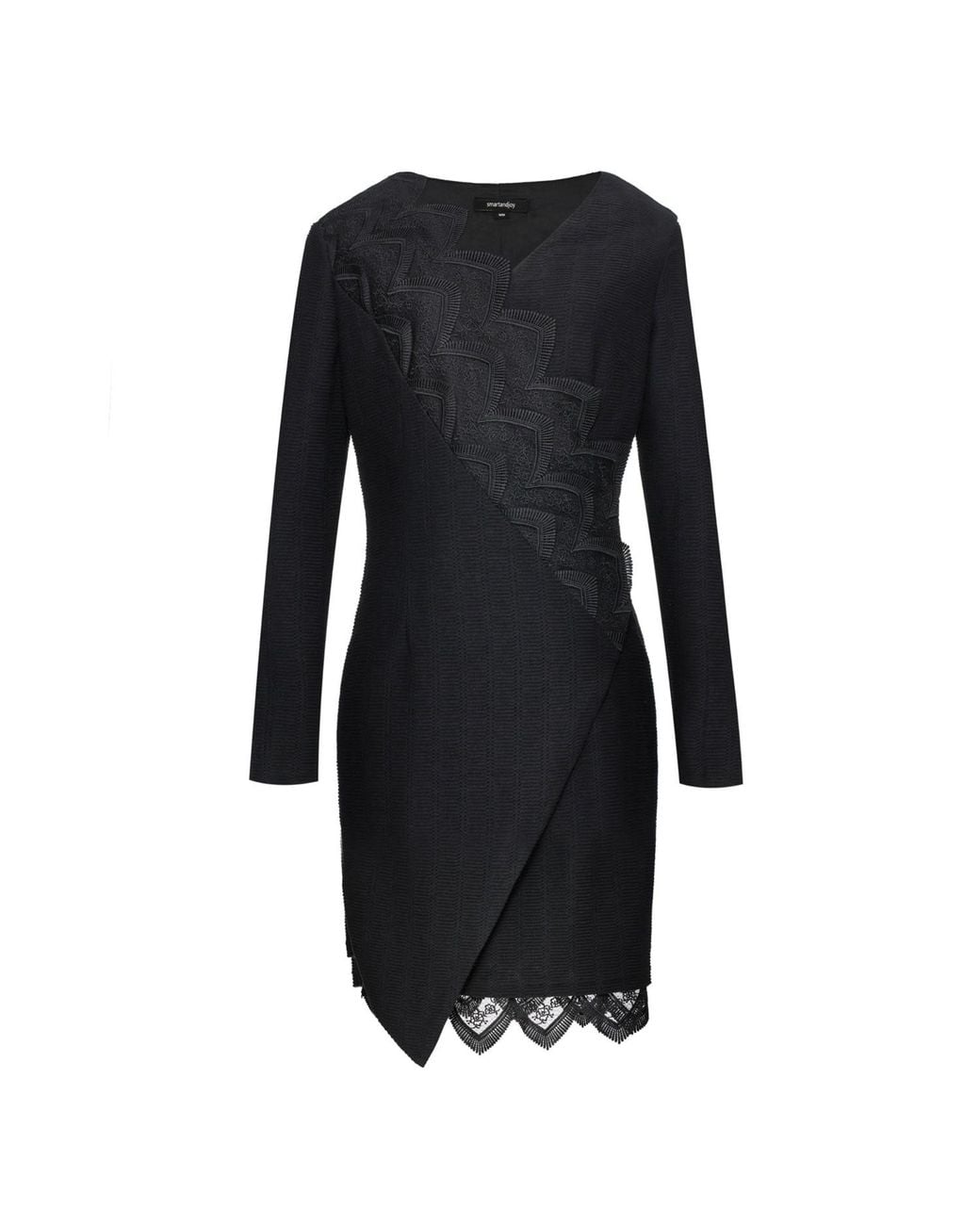 Smart and Joy Black Lace Edge Knitted Wrap Dress