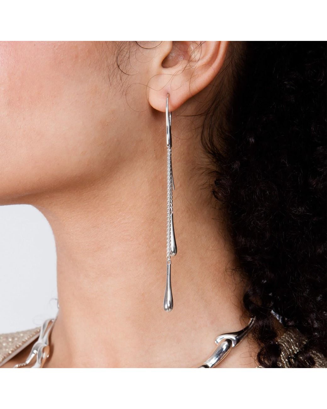 Lucy Quartermaine Metallic Solid Sterling Double Drop Earrings