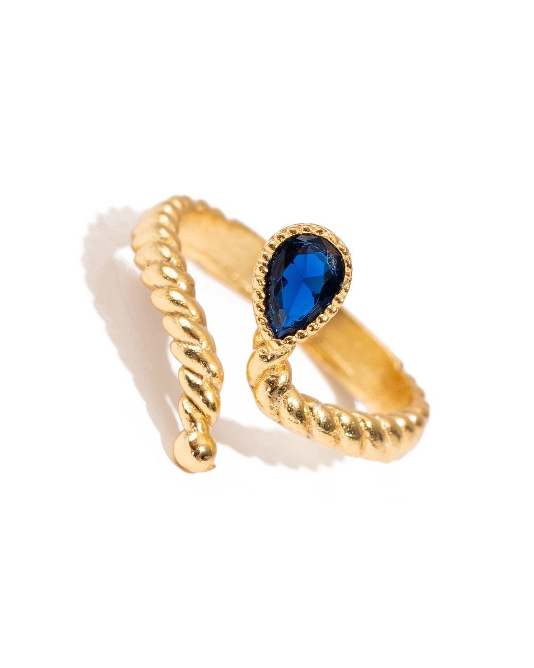 Ebru Jewelry Metallic Ocean Depth Teardrop Sapphire Adjustable Ring