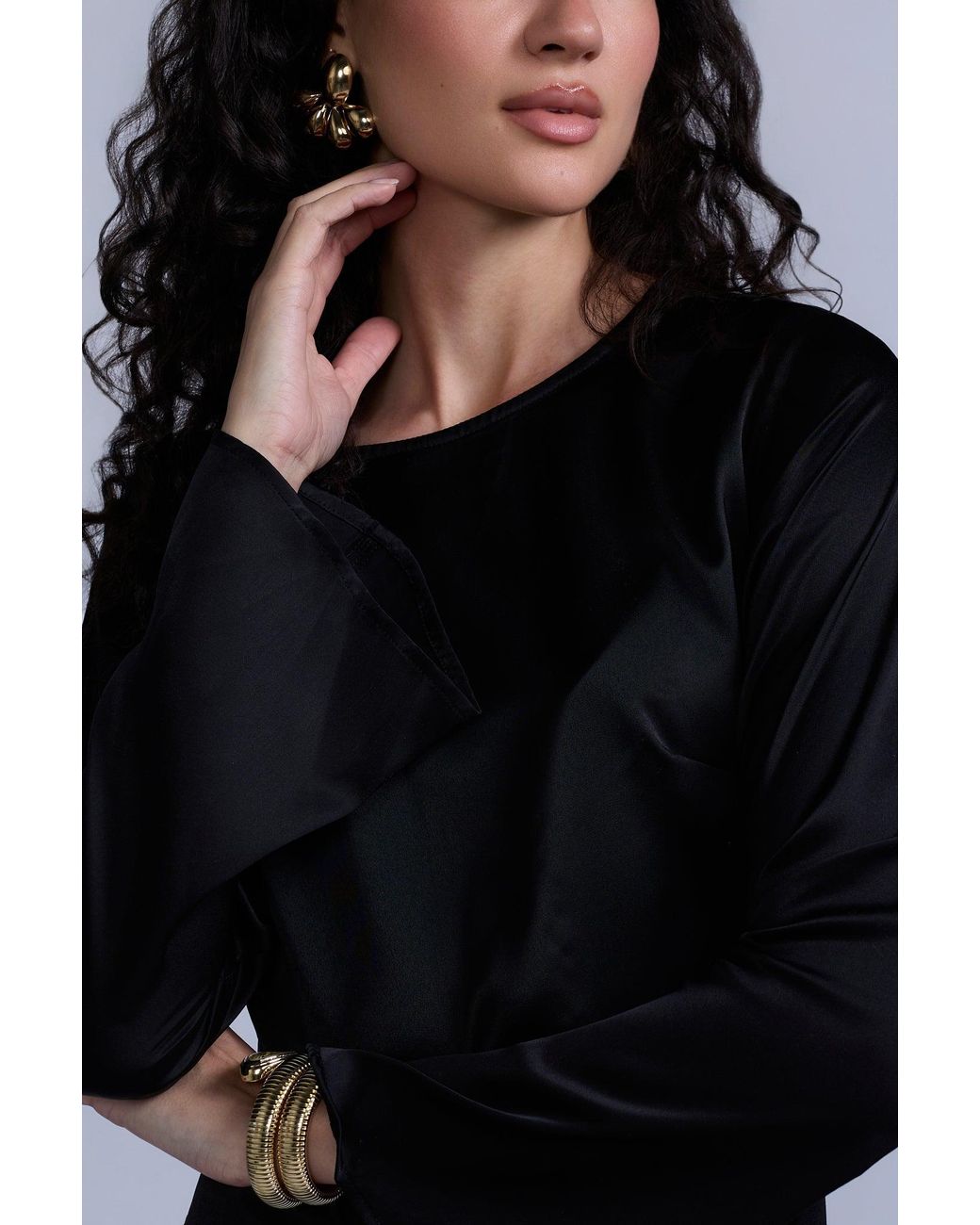 Rave on Trend Black Slip Long Sleeve Dress