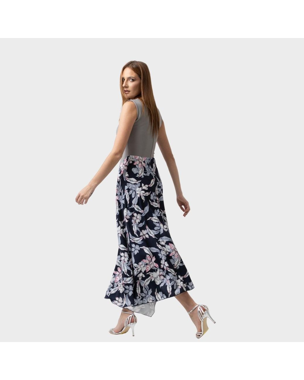 IZABELA MANDOIU Black Two-Tone Jersey Top Floral Midi Dress