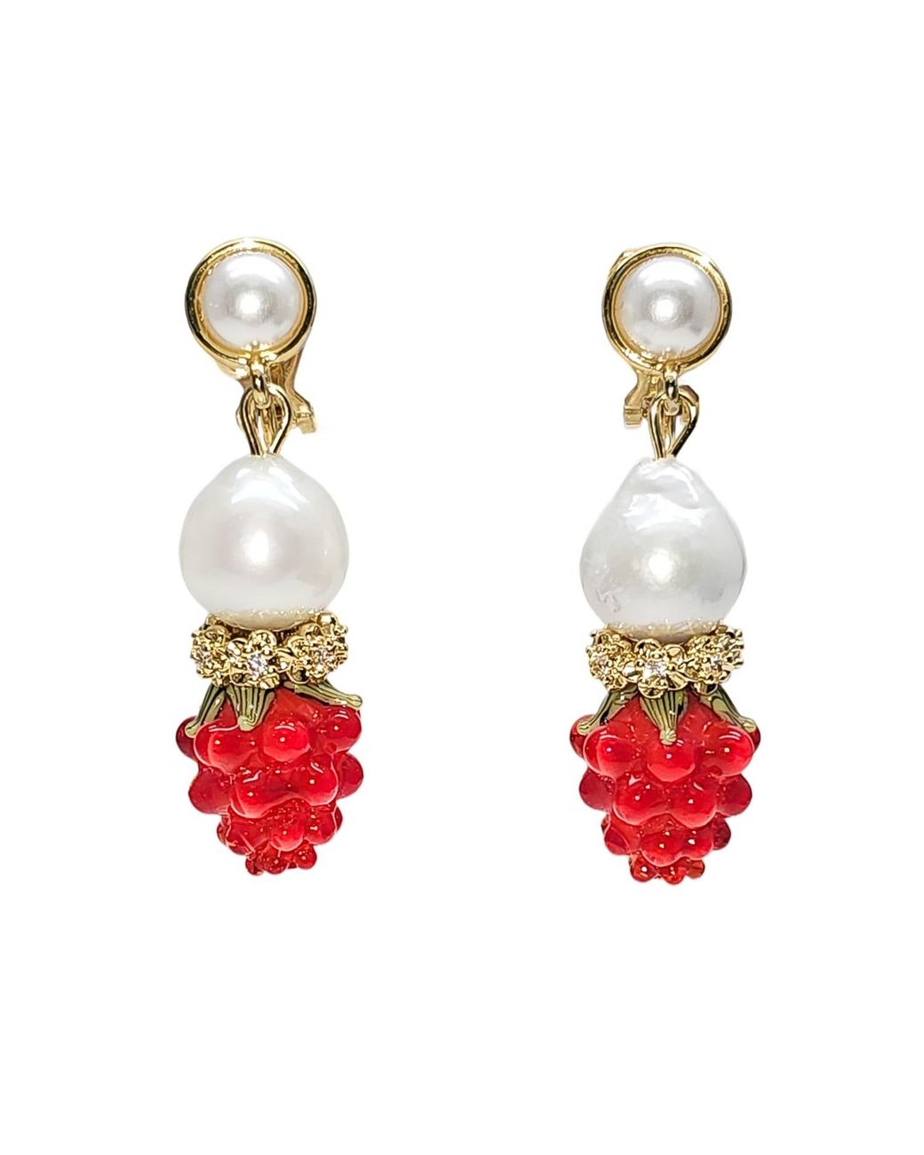 Farra Red Raspberry With Freshwater Pearls Clip On Earrings