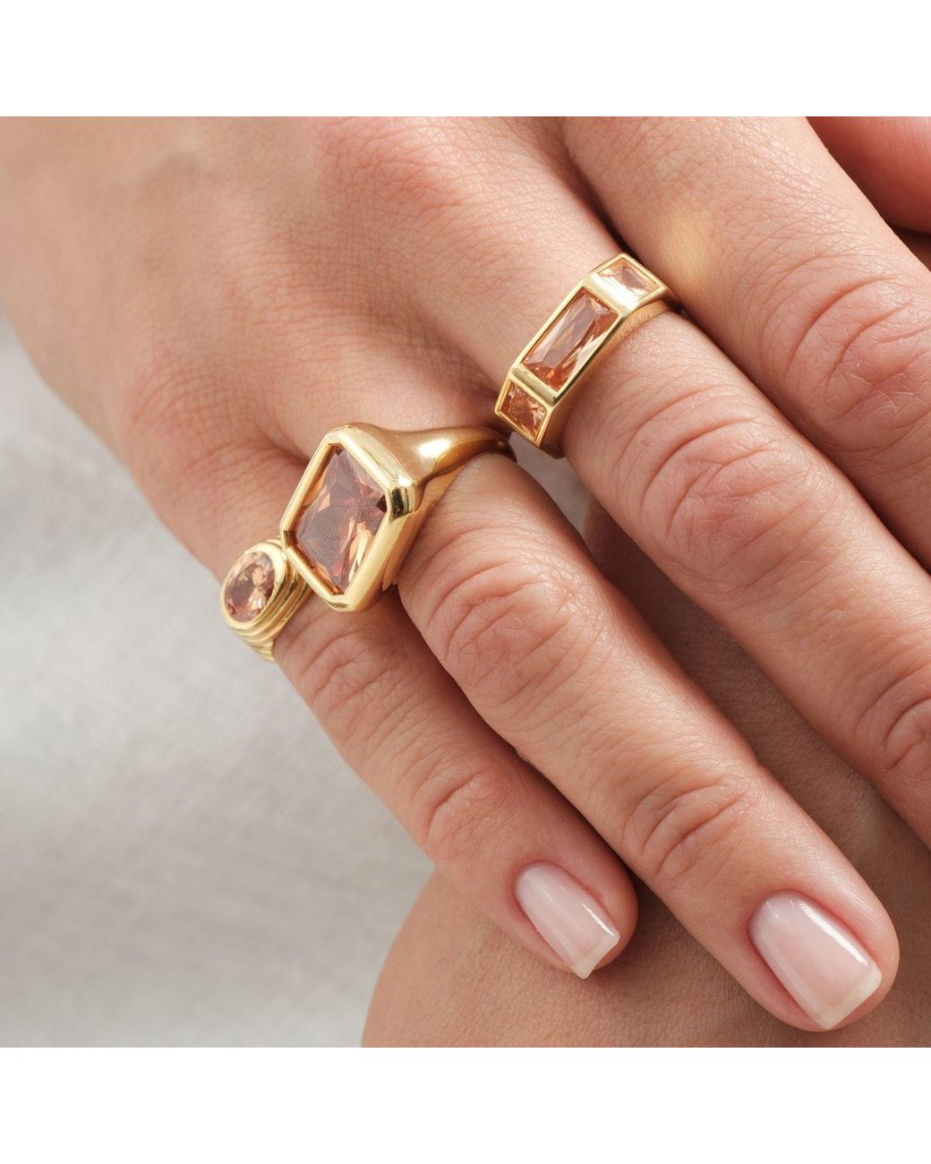 LINYA JEWELLERY Metallic Nova Large Champagne Crystal Stone Ring