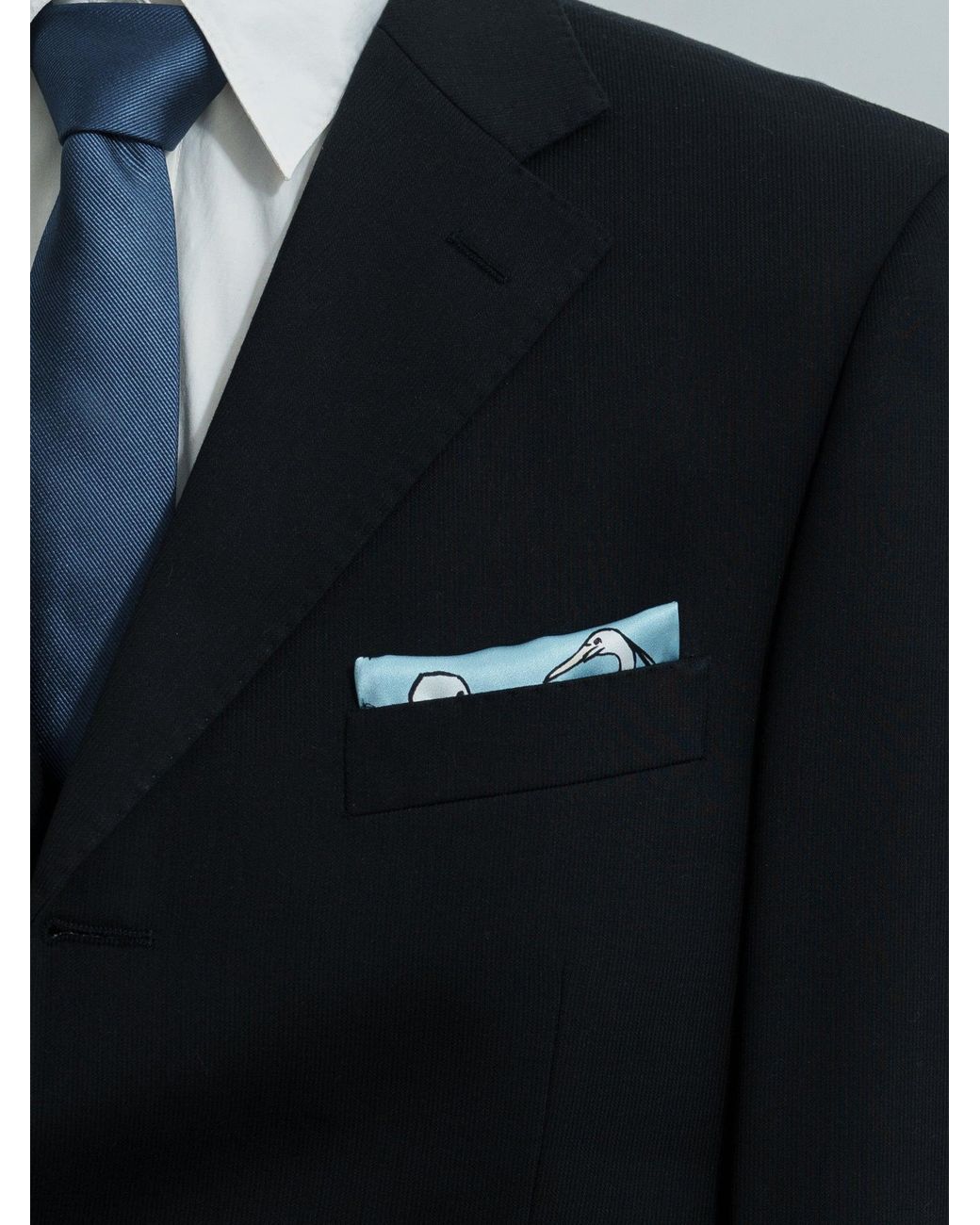 Lost Pattern Blue Little Egret Silk Pocket Square for men