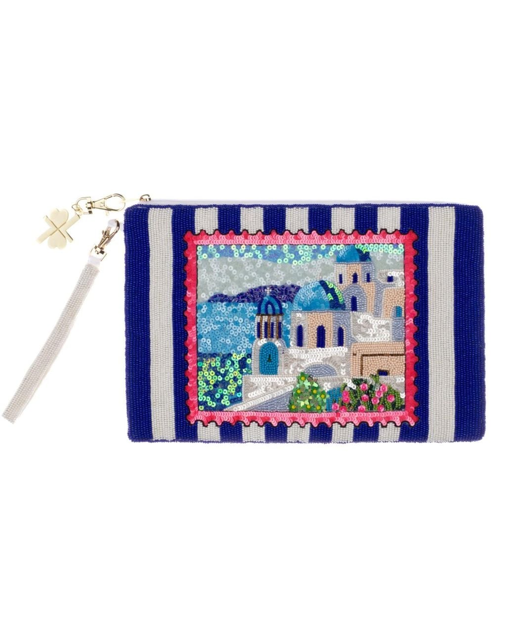 Laines London Blue Santorini Summer Dreams Hand Beaded Clutch