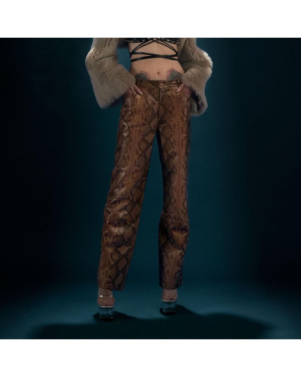 Heira Leatherwear Brown Neutrals Medusa Low-Rise Pants